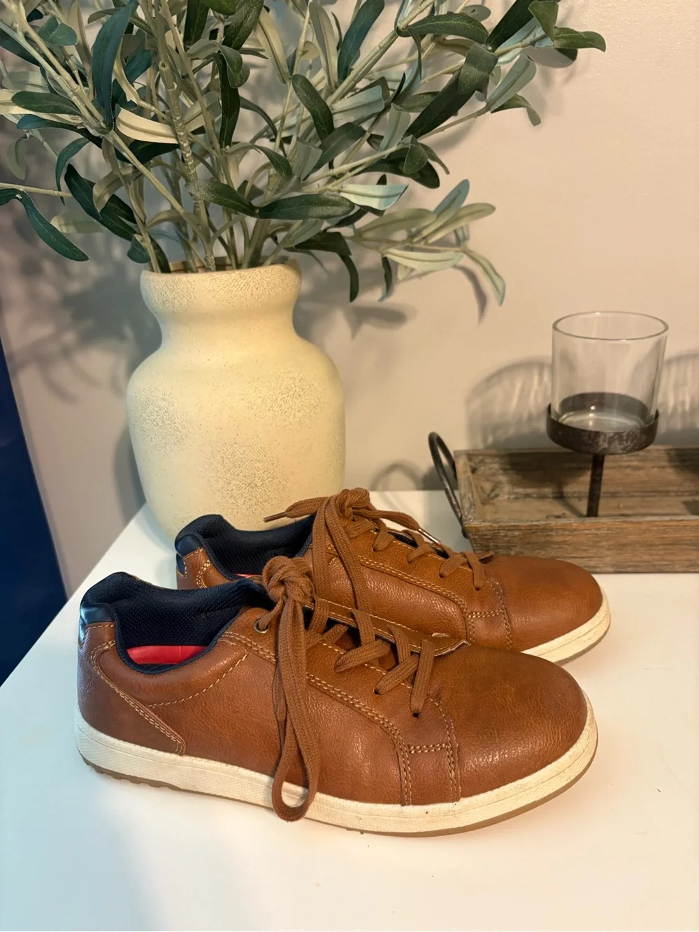 Kids Casual Brown Leather Sneakers